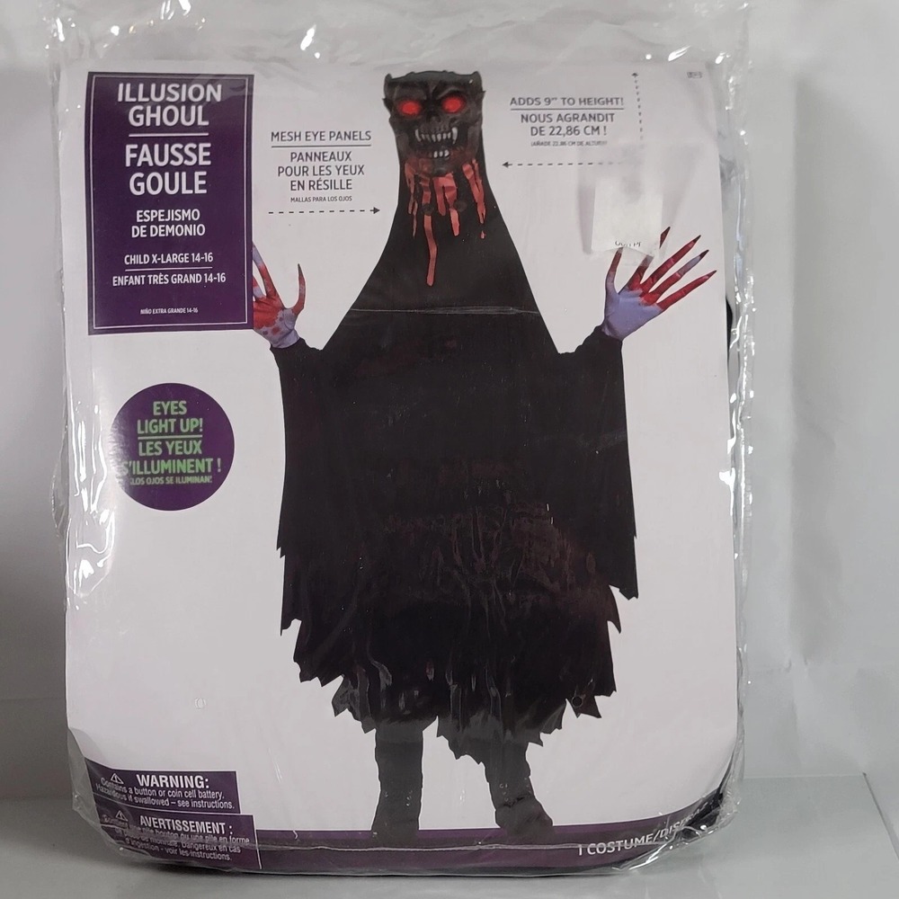 Amscan Illusion Ghoul Scary Kids Costume XL 14-16 Light Up Eyes adds 9" Height - Picture 3 of 4